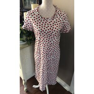 Vtg Serbin By Marianne T-Shirt Dress Strawberry Print Ruffled Neck Women's Small
